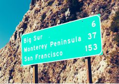 Road sign with popular destinations