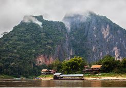 A foggy river in the Cambodian countryside