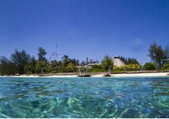 View of hotel and beach from the sea