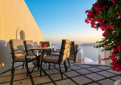 Dinner setup on a patio in Santorini