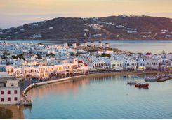 Mykonos harbour in the evening