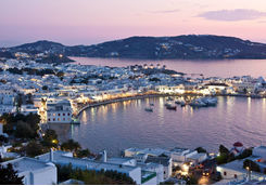 Mykonos harbour in the evening