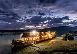 RV Zawgyi boat docked in the evening