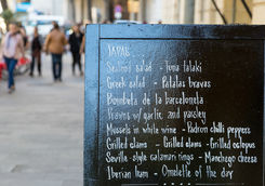Tapas menu on a little street