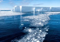 tabular iceberg and brash ice