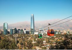 cable car in san cristobal hill overlooking a panoramic view of santiago