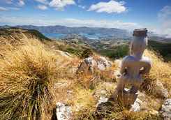 Maori god overlooking akaroa harbour