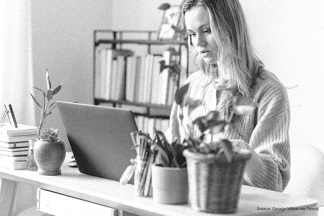 young woman working remotely from home