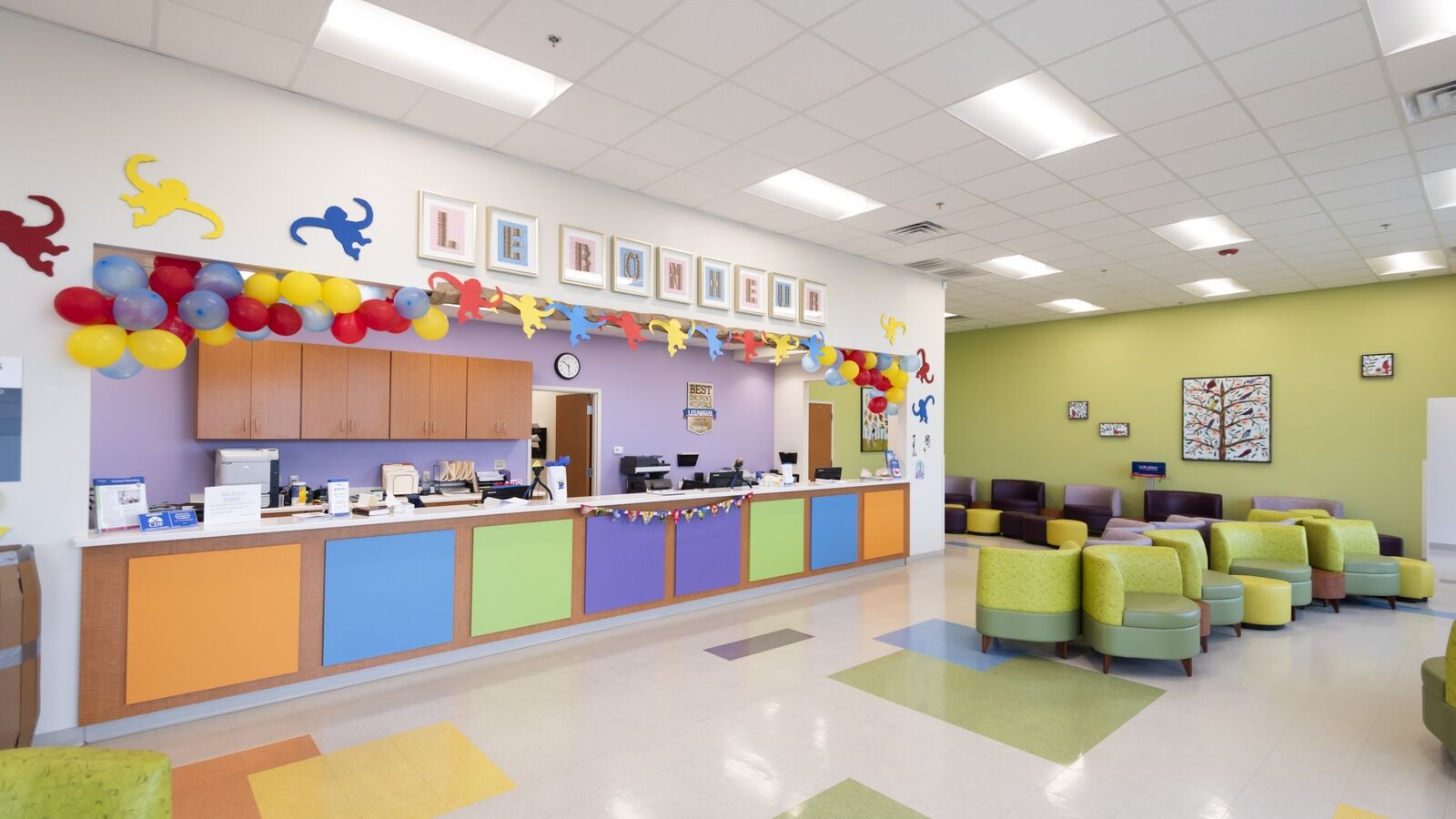 Colorful, kid-friendly waiting room inside Le Bonheur/Semmes Murphey Tupelo