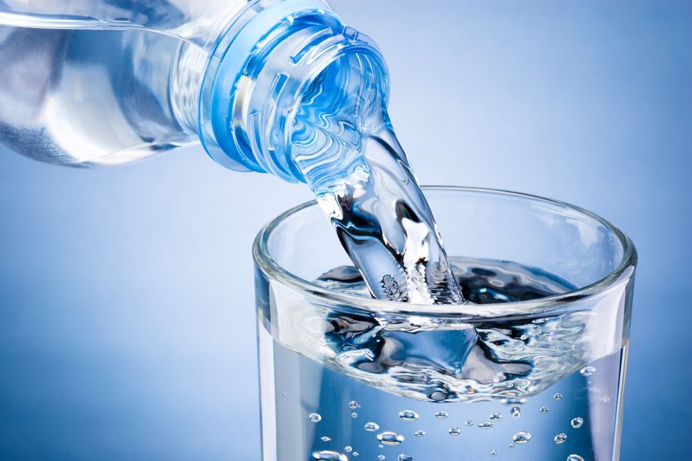 Water bottle and glass