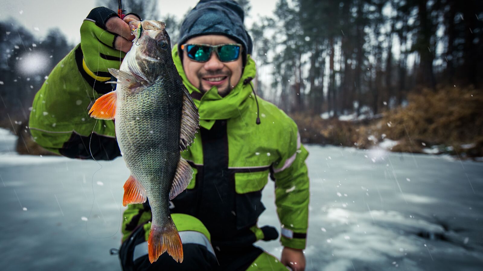 Man fishing winter square