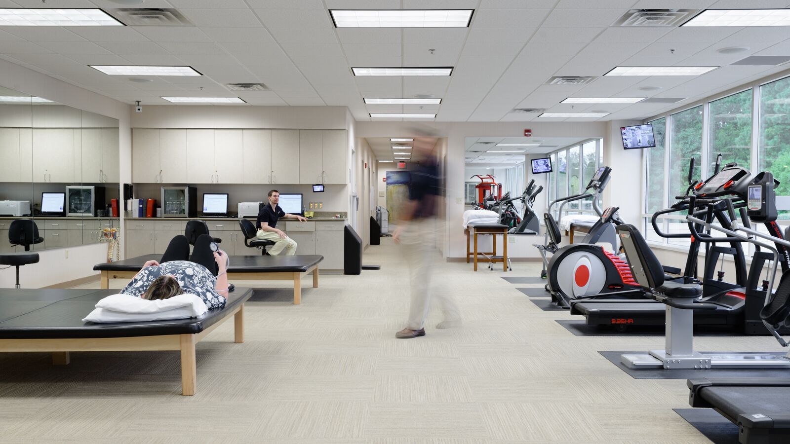 Interior of the physical therapy area of Semmes Murphey Clinic