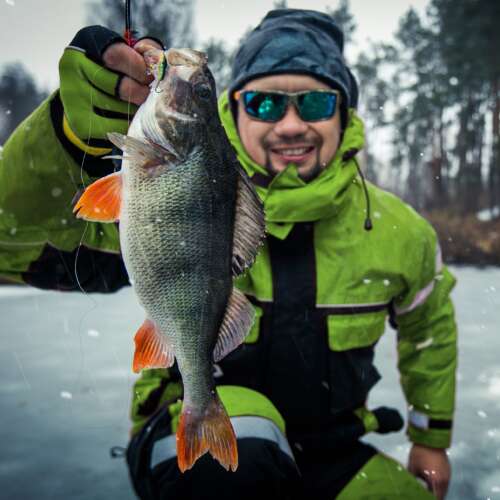 Man fishing winter square