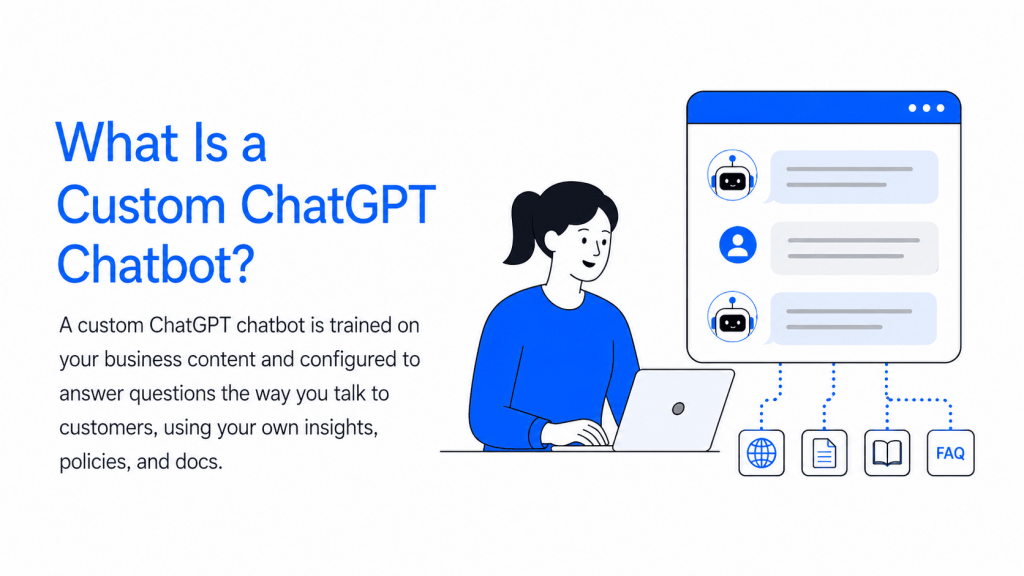 Custom ChatGPT chatbot trained on business content to answer customer questions.