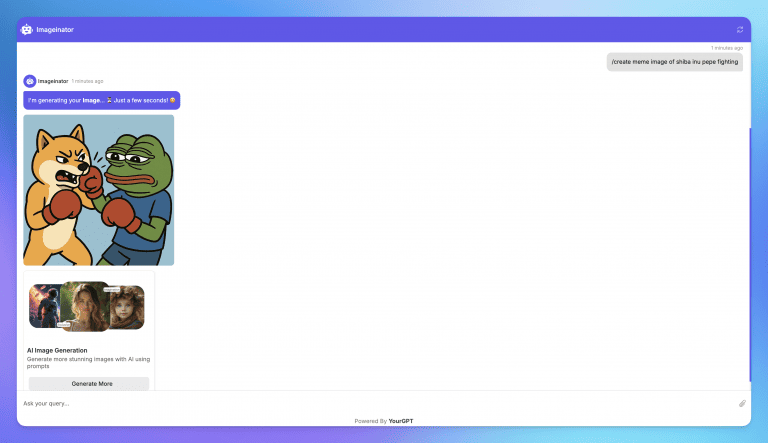 Captain chatbot interface showing quick-action buttons, a welcome message, and an image response inside a bordered chat window.