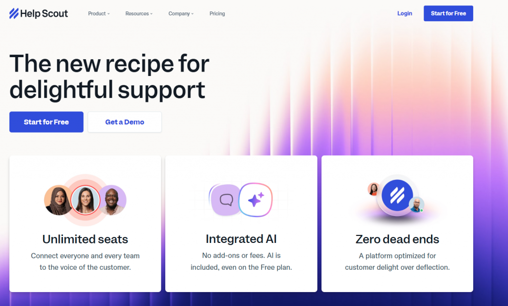 Help Scout AI customer support platform with free plan, unlimited seats, and zero dead-end conversations.