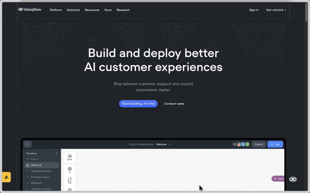 Voiceflow no-code chatbot builder