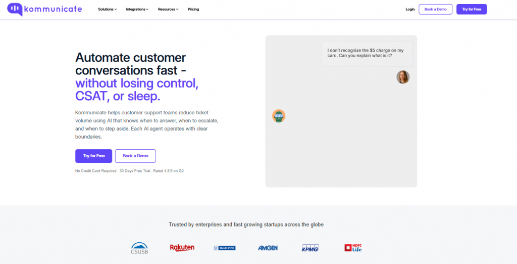 Kommunicate home page