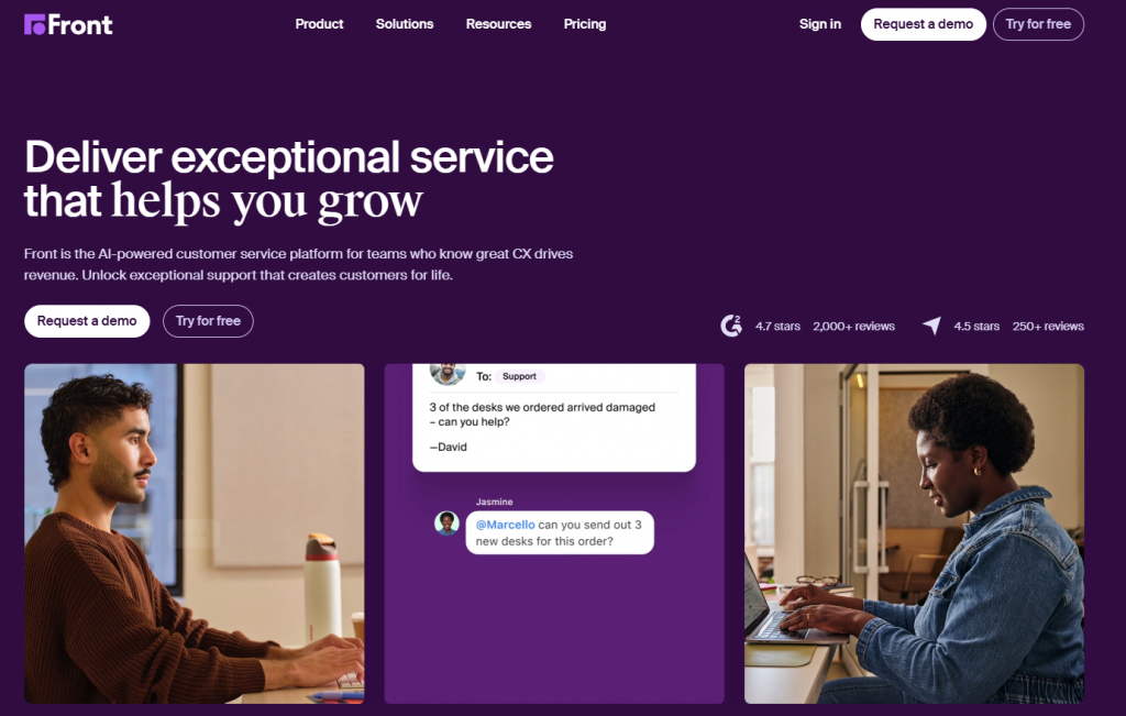 Front is the leading AI customer service platform with chat interface