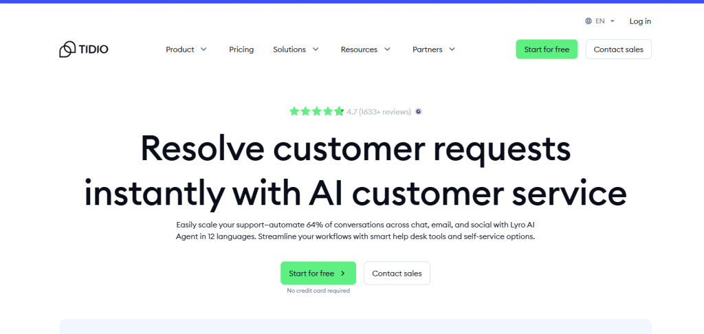 Tidio is an AI-powered customer service platform that combines live chat, chatbots, and help desk functionalities.