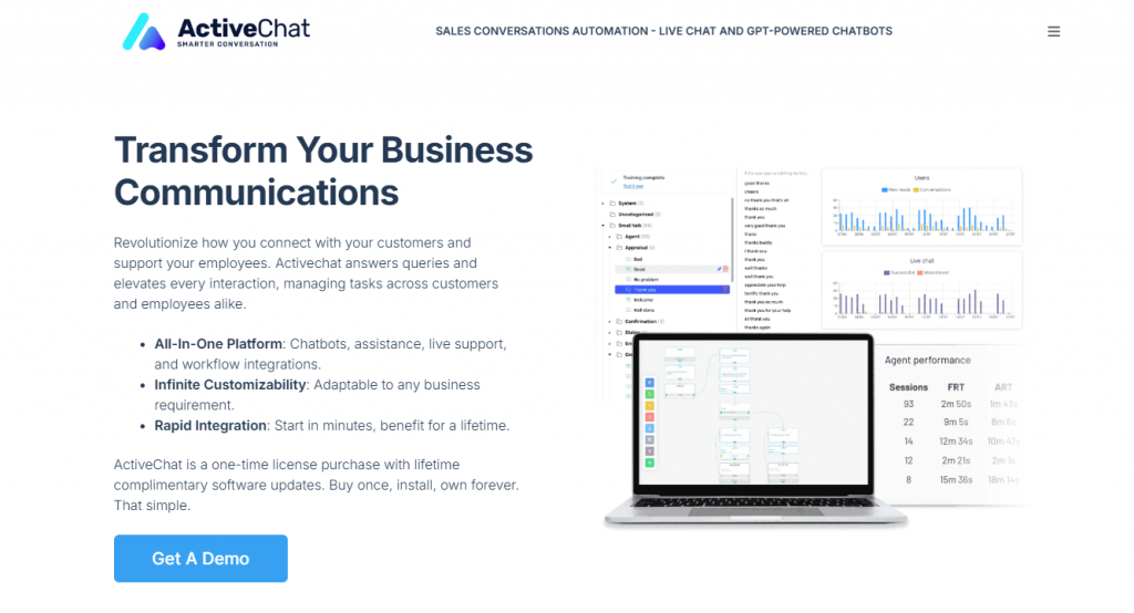 Activechat is an on-premise conversational AI platform designed to automate customer service, sales, and marketing interactions.