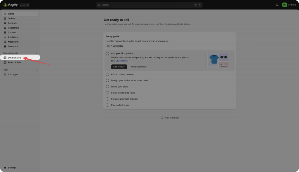 Shopify admin pannel online store theme