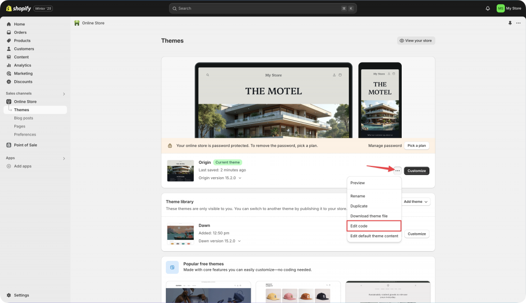 Shopify online store theme file