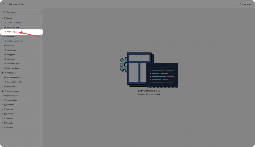 Open the file to modify the theme’s main structure.