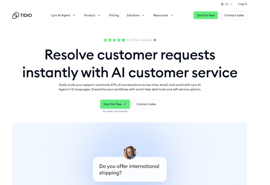 Tidio offers a fast way to automate FAQs, shipping updates, and product queries. It integrates well with Shopify, WooCommerce, and other platforms, making it easy for small teams to offer fast support.