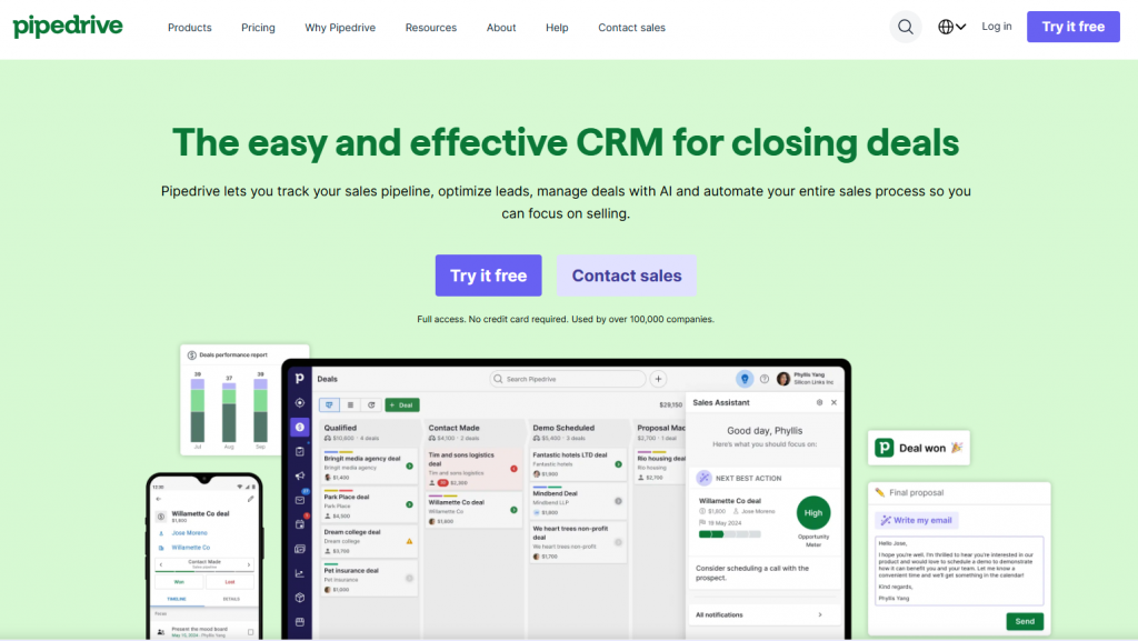 Pipedrive is a sales-focused CRM built to help teams manage their pipelines with clarity and speed. 