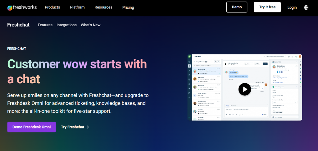 Freshchat combines live chat with AI-driven automation, offering a balance between human support and chatbot efficiency.