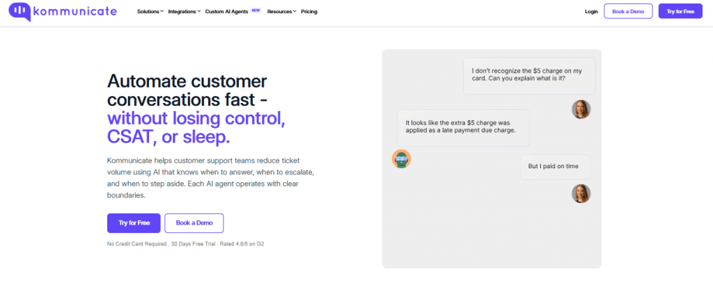 Kommunicate home page