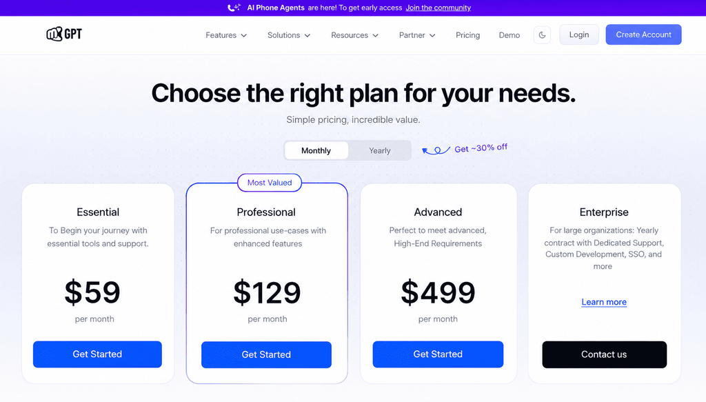 Pricing of YourGPT
