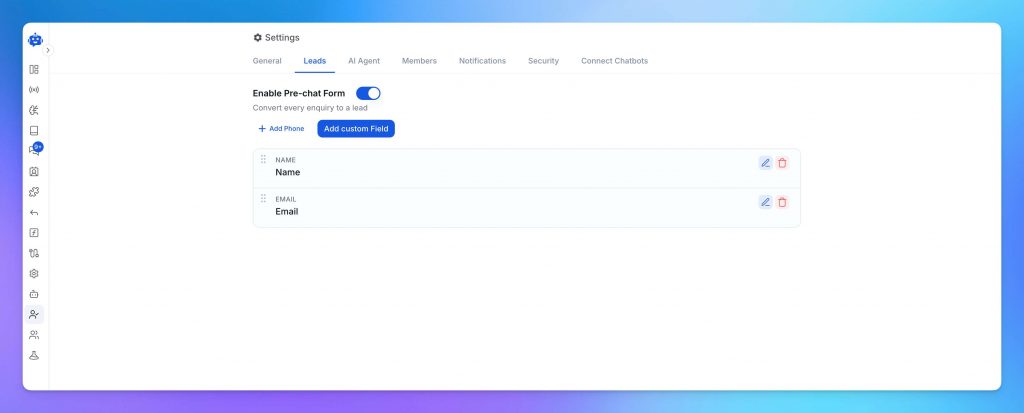 enable lead capture form in YourGPT WordPress chatbot