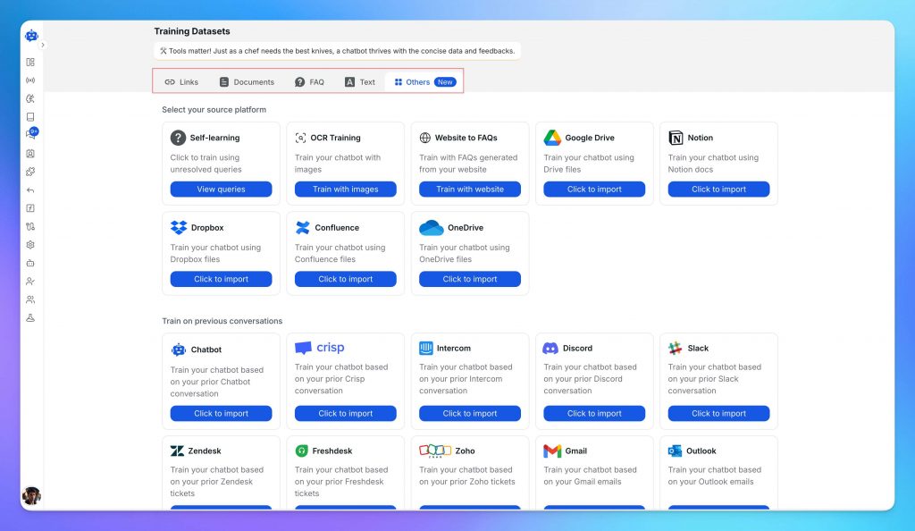 train YourGPT AI chatbot using website content and documents