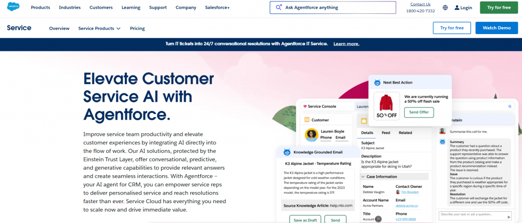 Salesforce AI chatbot integrated into CRM for automated customer support