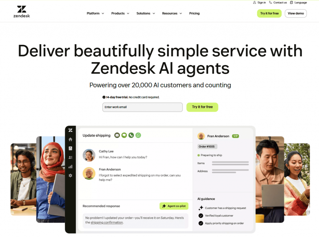 Zendesk Home page