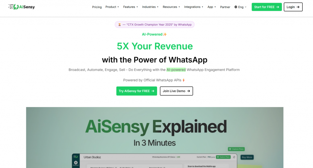 AiSensy is a WhatsApp-first marketing automation platform designed for broadcasts, retargeting, and high-volume messaging
