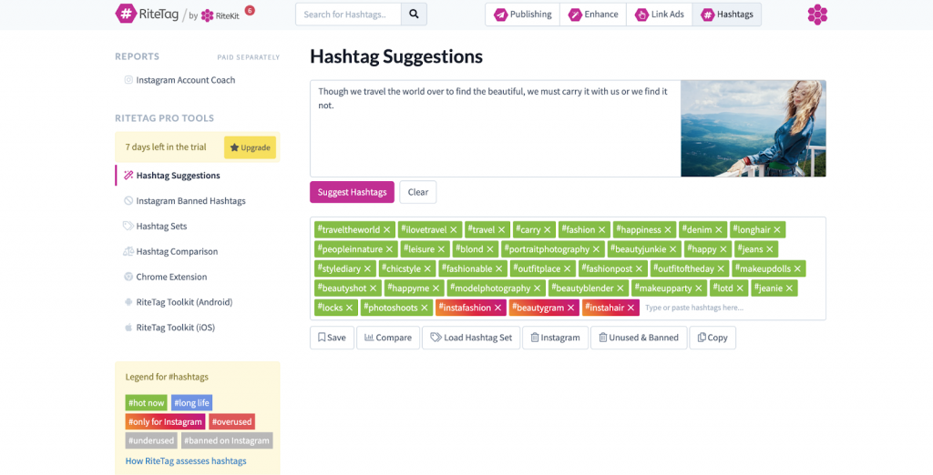 Ritetag is an AI-powered hashtag research tool focused on improving Instagram reach and discoverability.