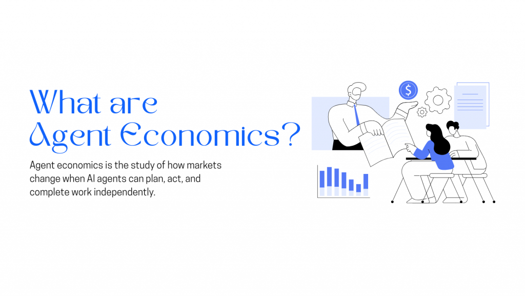 Business illustration with charts and AI concept explaining how agent economics changes markets and work