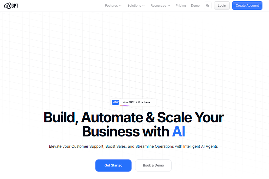 YourGPT AI Agent Home page 