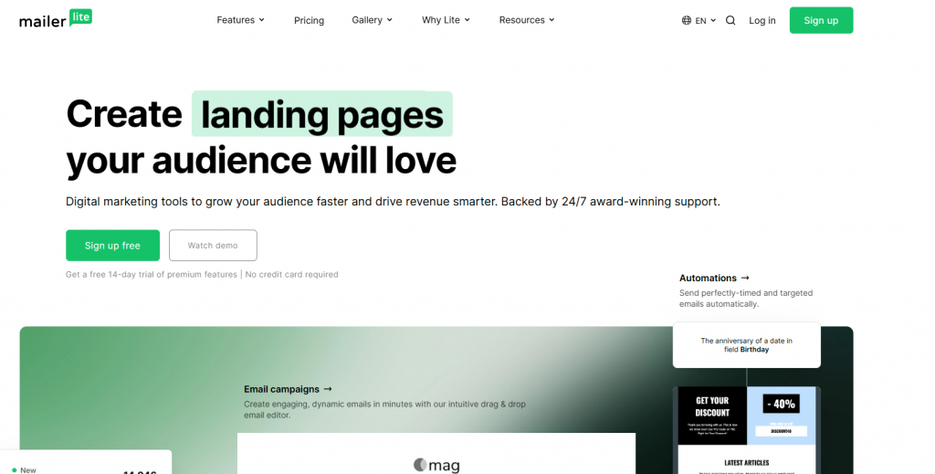 MailerLite home page