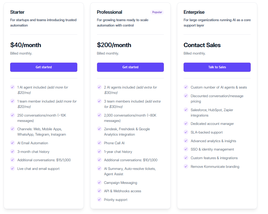 Kommunicate Pricing