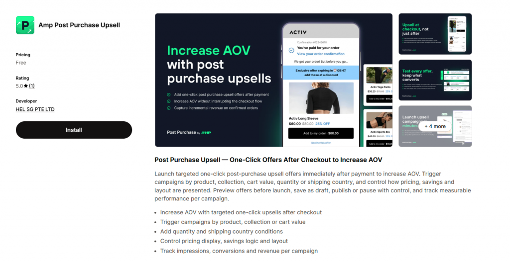 Amp Post Purchase Upsell Home Page