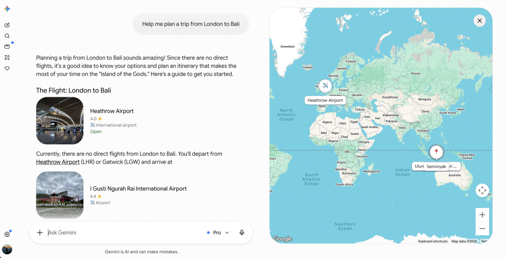 Google Gemini AI chatbot for travel booking