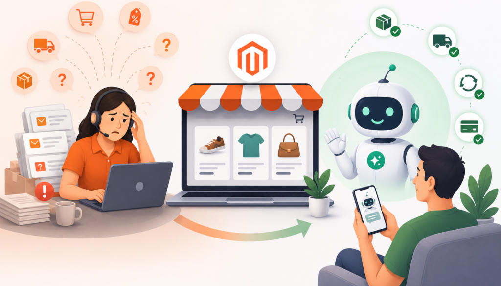 A Magento store using an AI agent to handle customer inquiries, reducing support workload and improving the shopping experience.
