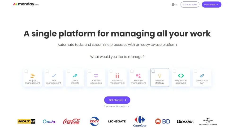 monday.com homepage 