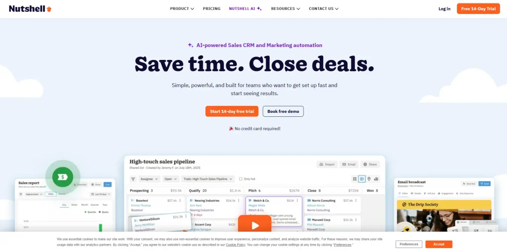 Nutshell CRM homepage 