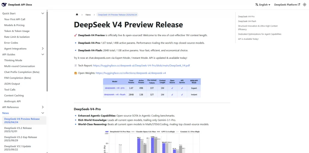 DeepSeek V4 AI model release documentation.