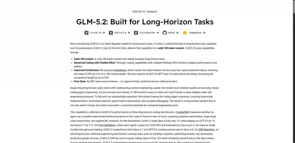 GLM-5.2 AI model documentation page.